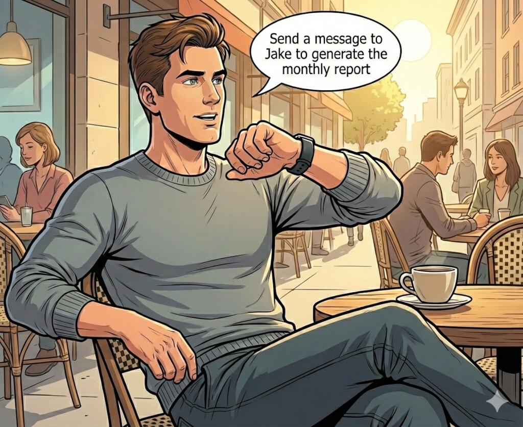 Apple Watch displaying AI chat interface on wrist